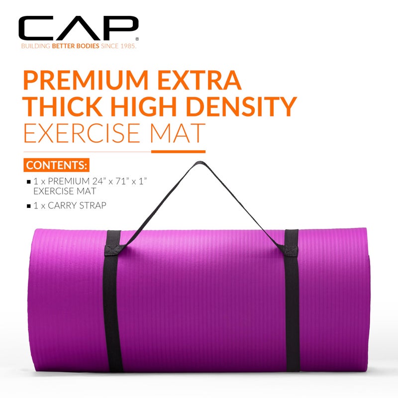 CAP Barbell Yoga Mat 1" Thick with Carrying Strap - High Density Exercise Mat for Yoga, Pilates, Stretching, Floor & Fitness Workouts - 74''x24''x1 | Wine - Image 2