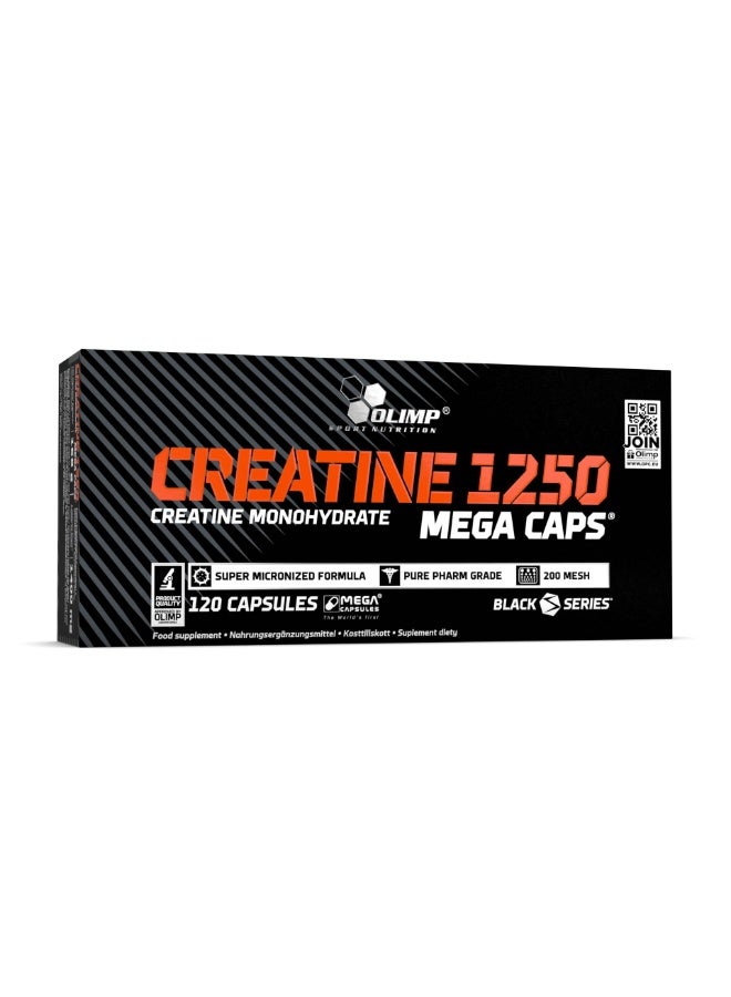 Olimp Creatine 1250 Mega Caps | Creatine Monohydrate | Super Micronized Formula | Strength + Muscle Growth | 120 Capsules - Image 1