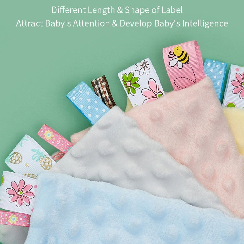 insular Baby Towel: 25.5 * 25.5cm Soft Cotton Fabric Cute Embossed Pattern - Colorful Tags For Finger Exercise Silicone Teether For Teething Relief Gum Massage for Babies Toddlers Travel Use - Image 4