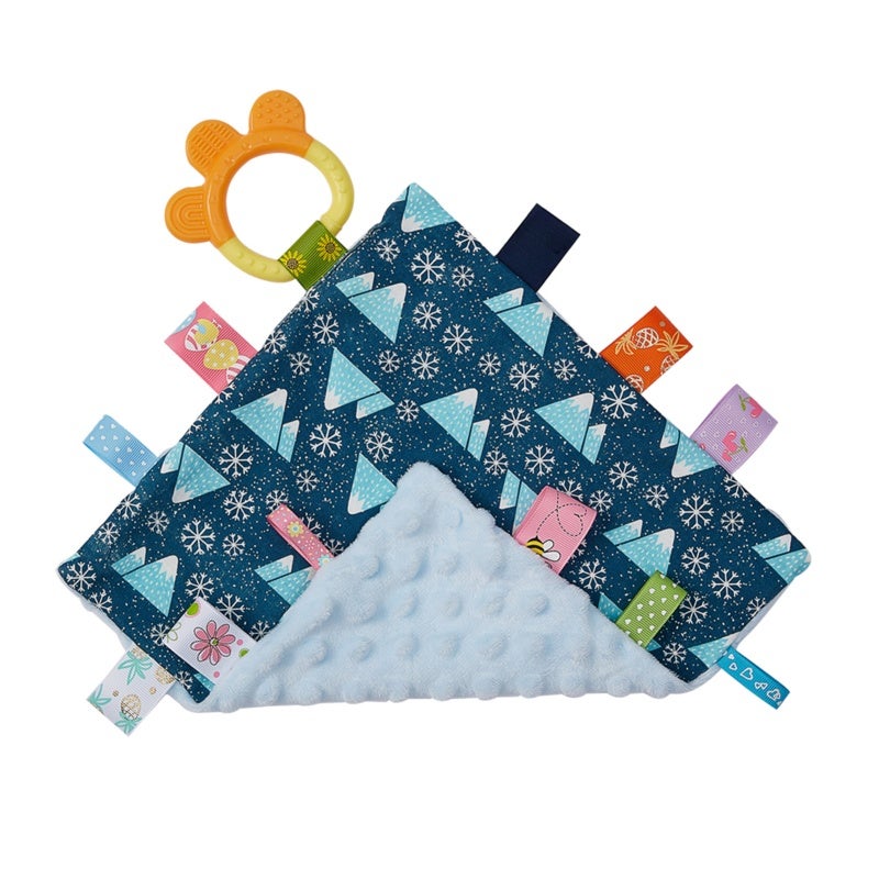 insular Baby Towel: 25.5 * 25.5cm Soft Cotton Fabric Cute Embossed Pattern - Colorful Tags For Finger Exercise Silicone Teether For Teething Relief Gum Massage for Babies Toddlers Travel Use - Image 1