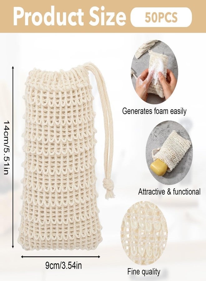 SHENLIU 50 Pack Soap Bags with Drawstring, Mesh Exfoliating Soap Saver Bag Sisal Soaps Pouch Bar Foaming and Drying Exfoliating Net for Bath Shower Massaging Scrubbing (5.3 × 3.7inch) - Image 2