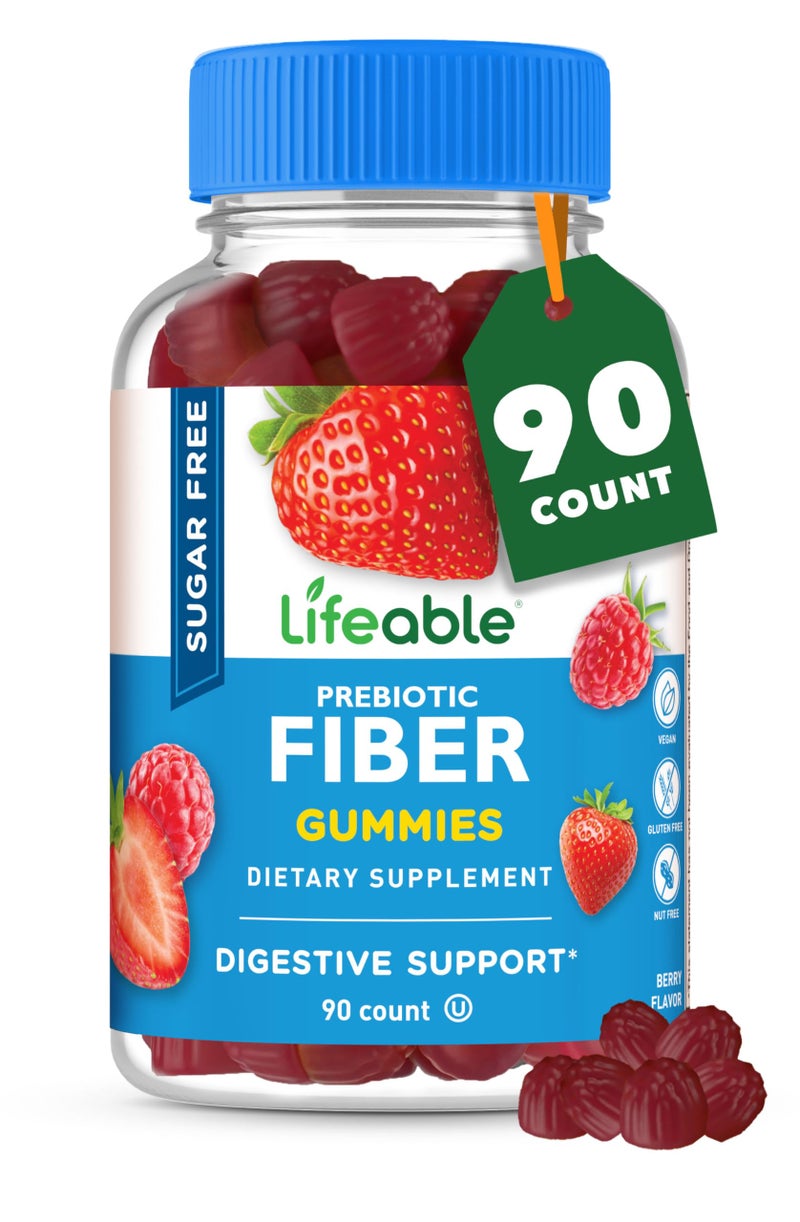 Lifeable Sugar Free Fiber Gummies for Adults 4g Great Tasting Fiber Supplement Gummies Keto Friendly Gluten Free Vegan Non GMO Prebiotic Fiber for Digestive Health 90 Gummies