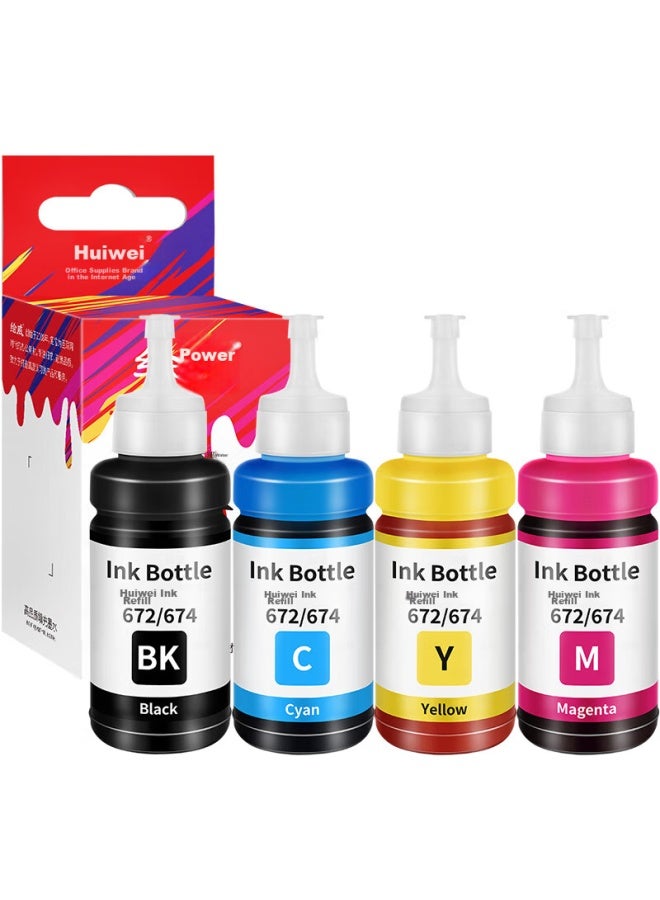 Huiwei T672 Ink, Compatible With Epson L360 L130 L380 L1300 L310 383 351 313 455 551 365 Epson Ink Cartridge Printers, Four-color Set - Image 5
