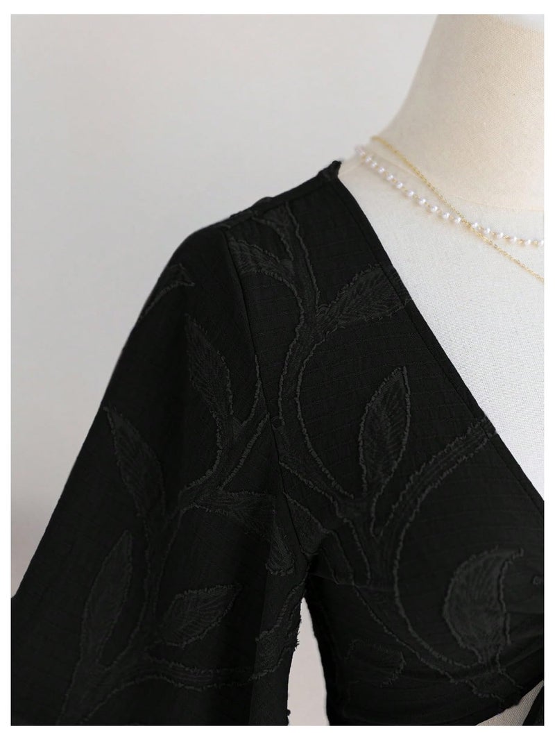 BEAUDRM Women's Boho Tops Wrap Western Country Concert 70s Outfits Tie Front Long Bell Sleeve Tops Hippie Disco Clothes Black Large - Image 2