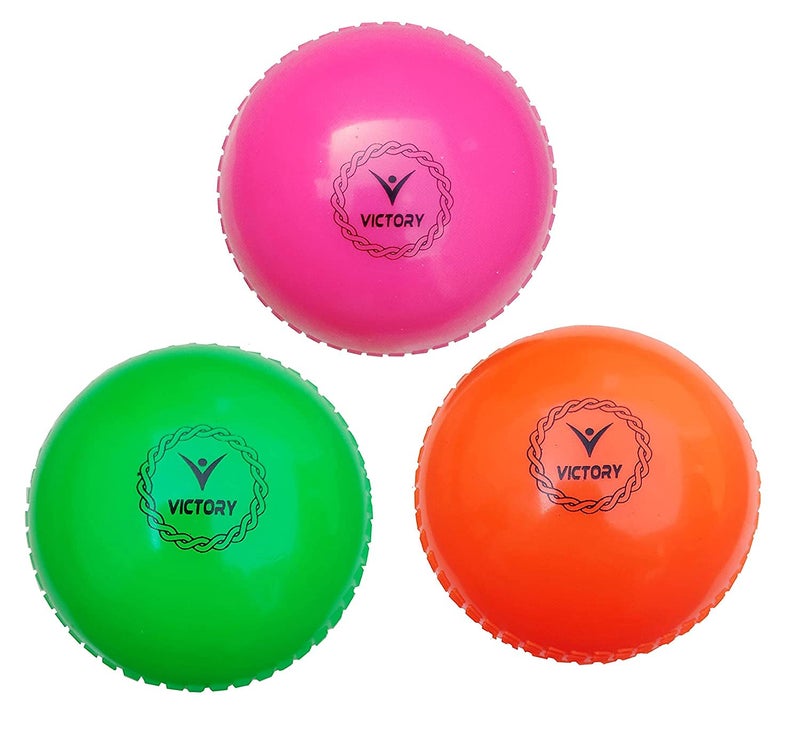 Synthetic Cricket Ball Match Practice Training | Practice Cricket Ball | Wind Balls | Swing Ball | Indoor & Outdoor Street & Beach Cricket (Multicolor Orange-Pink-Green, Pack of 3)