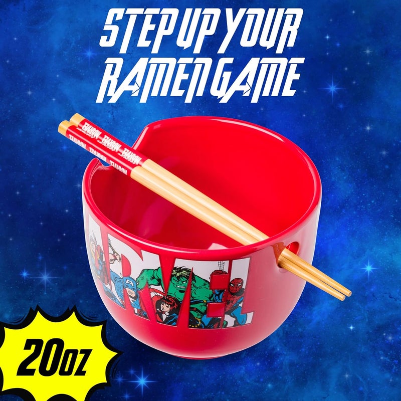Silver Buffalo Marvel Comics Retro Characters Ceramic Ramen Bowl with Chopsticks, 20 Ounces - Image 2