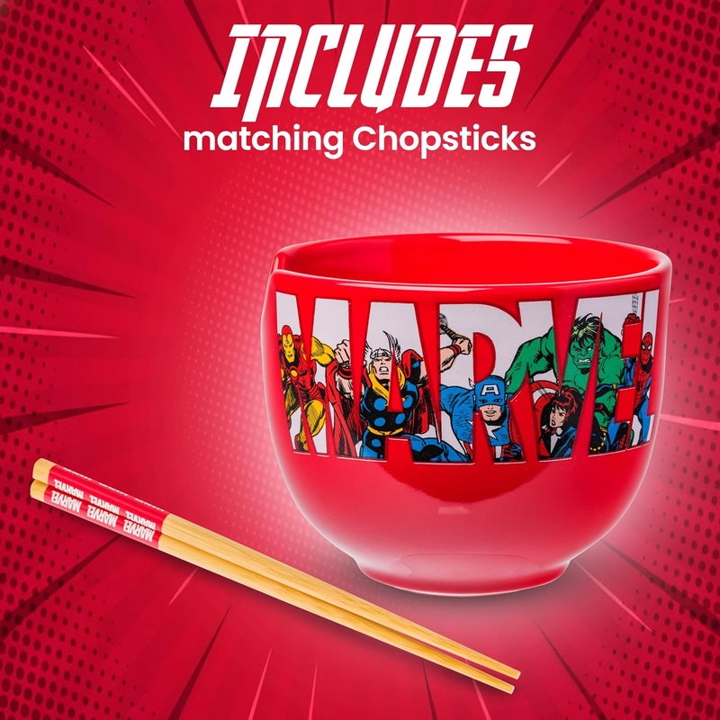 Silver Buffalo Marvel Comics Retro Characters Ceramic Ramen Bowl with Chopsticks, 20 Ounces - Image 3
