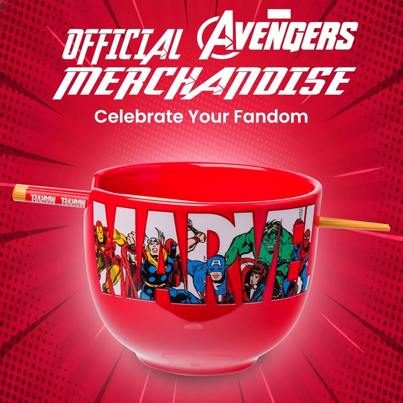 Silver Buffalo Marvel Comics Retro Characters Ceramic Ramen Bowl with Chopsticks, 20 Ounces - Image 5