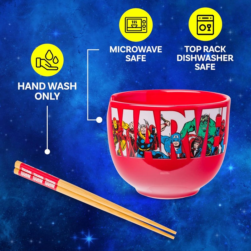 Silver Buffalo Marvel Comics Retro Characters Ceramic Ramen Bowl with Chopsticks, 20 Ounces - Image 4