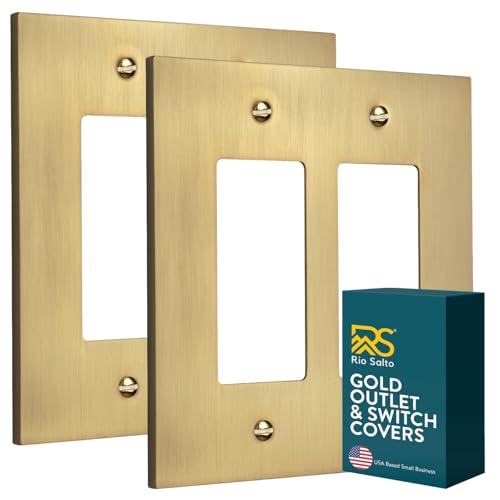 Rio Salto Rocker Light Switch Cover Plate Double Rocker Decorator Brushed Brass Gold Paddle GFCI Outlet Covers Metal Forge Collection Midsize 2Pack 500 X 500 - Image 1