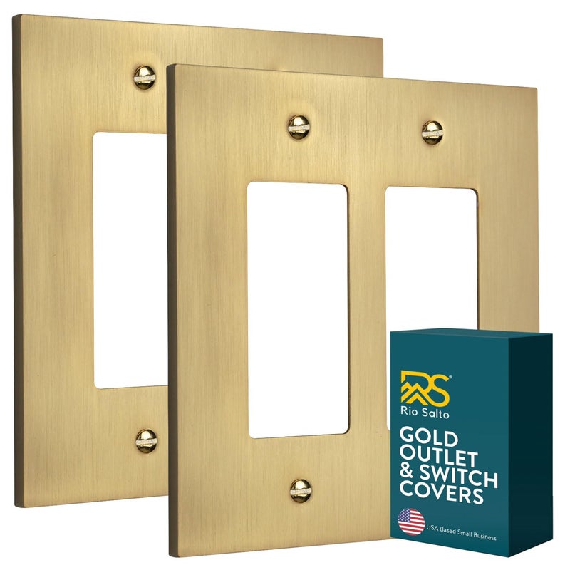 Rio Salto Rocker Light Switch Cover Plate Double Rocker Decorator Brushed Brass Gold Paddle GFCI Outlet Covers Metal Forge Collection Midsize 2Pack 500 X 500 - Image 2
