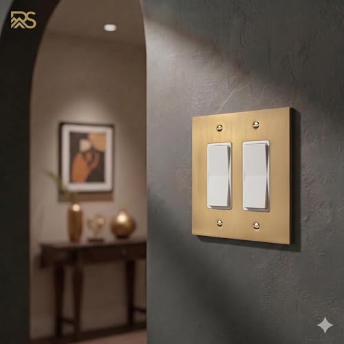 Rio Salto Rocker Light Switch Cover Plate Double Rocker Decorator Brushed Brass Gold Paddle GFCI Outlet Covers Metal Forge Collection Midsize 2Pack 500 X 500 - Image 3