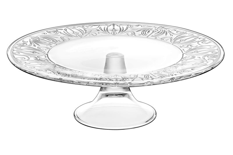 طبق كعكة زجاجي مع قاعدة من بارسكي بقطر 13 سم وارتفاع 42.5 سم مصمم بشكل جميل مصنوع في أوروبا