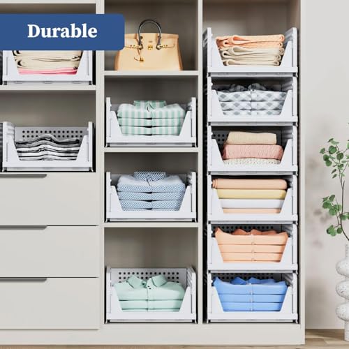 HomeStrap Set of 3, Stack it Up | Large Cloth Stacker | Foldable Shirt Storage Stacker for Wardrobe | Plastic Stackable Closet Organizer | White | 44L x 33W x 19H Centimeters - Image 5