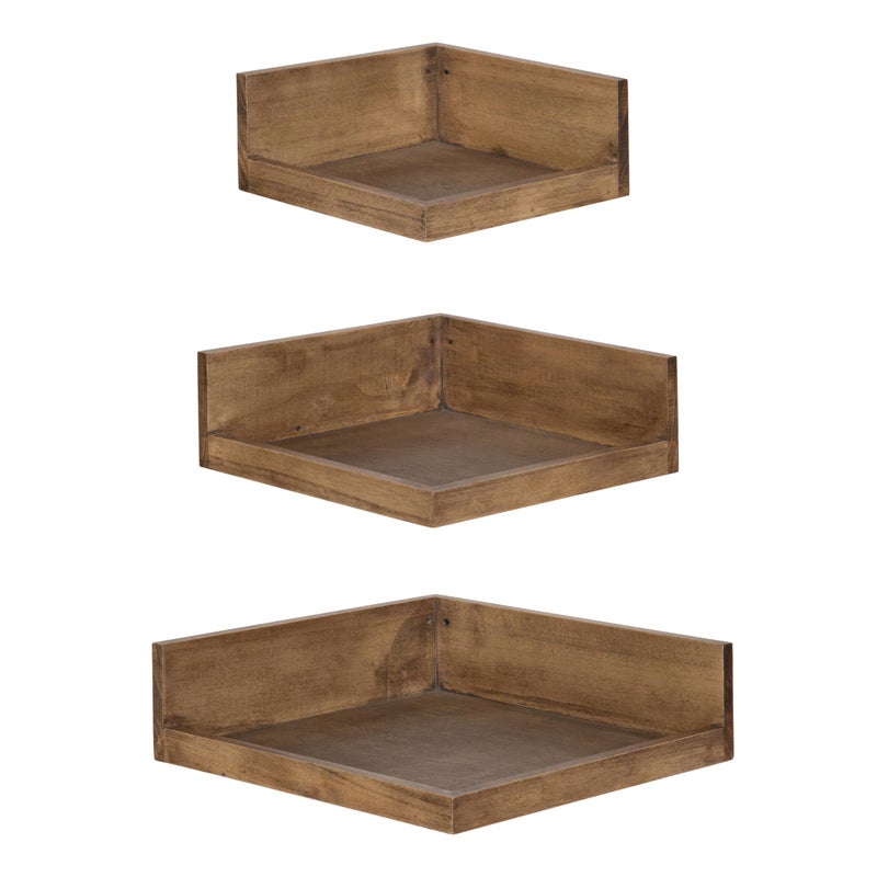 Kate and Laurel Kate and Laurel Levie Corner Shelf Set of 3 Rustic Natural Modern FarmhouseInspired Wood Shelf 