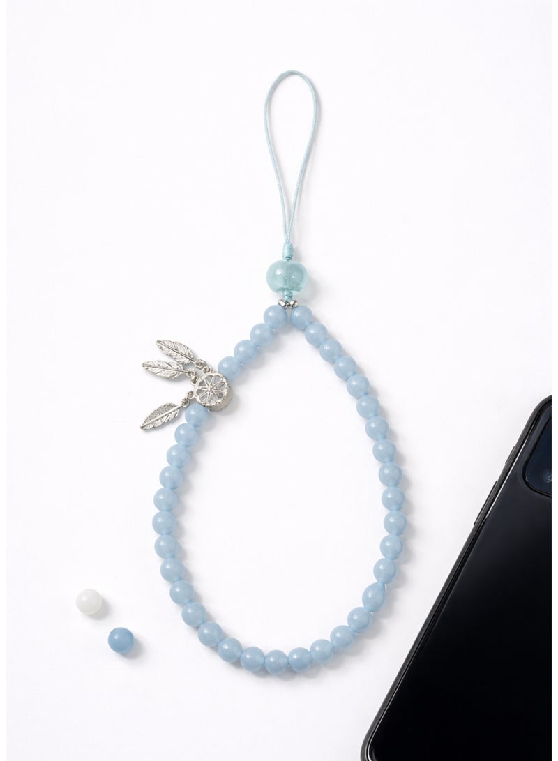 XIANGYA Phone Charm Beaded Wrist Strap Blue Hand Strap Anti-Drop Lanyard Stylish Wristlet with Pendant for Phone Key Holder - Image 4