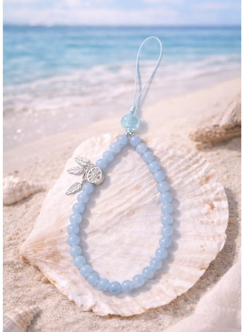 XIANGYA Phone Charm Beaded Wrist Strap Blue Hand Strap Anti-Drop Lanyard Stylish Wristlet with Pendant for Phone Key Holder - Image 2