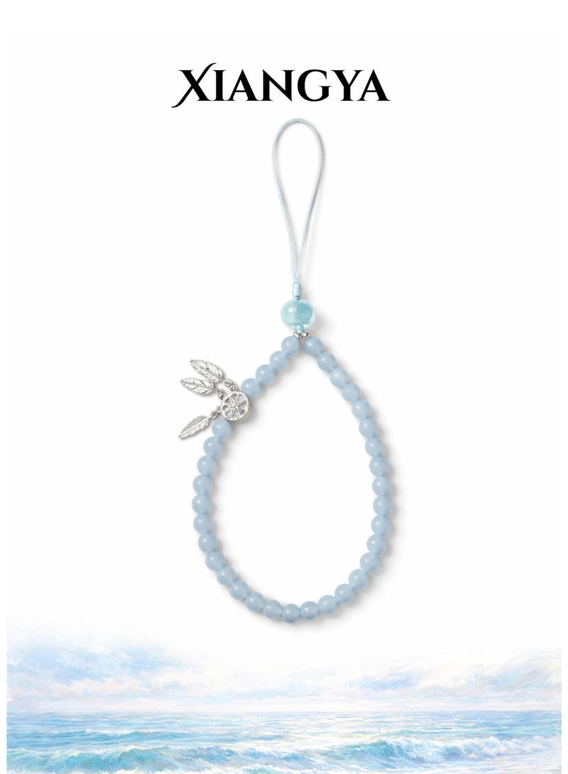 XIANGYA Phone Charm Beaded Wrist Strap Blue Hand Strap Anti-Drop Lanyard Stylish Wristlet with Pendant for Phone Key Holder - Image 1