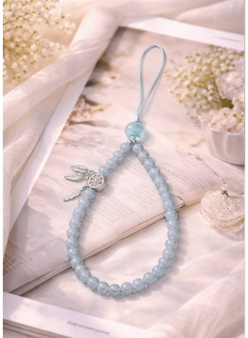 XIANGYA Phone Charm Beaded Wrist Strap Blue Hand Strap Anti-Drop Lanyard Stylish Wristlet with Pendant for Phone Key Holder - Image 3