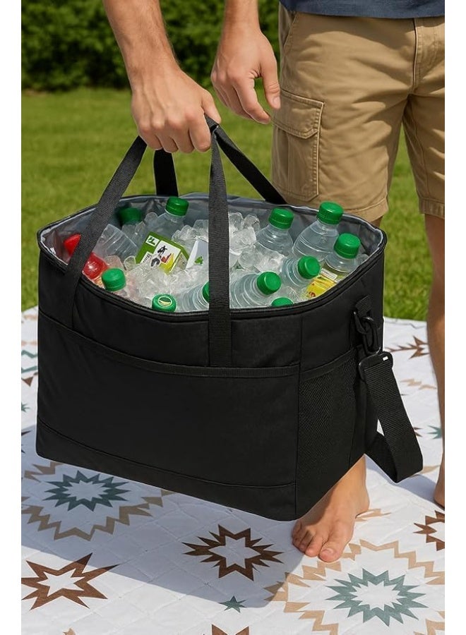 Extra large, heavy-duty, reusable insulated thermal shopping bag with a 40-liter capacity, featuring a zipper closure, foldable design, ideal for storing hot and cold foods, suitable for shopping and travel, measuring 47 x 27 x 30 cm, durable. - Image 3