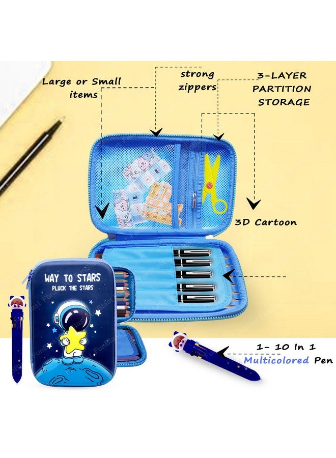 فنبلاست حافظة أقلام فن بلاست سبيس من أسيتات فينيل الإيثيلين (إيفا) للأطفال، جراب أقلام مع 10 ألوان في قلم واحد، بتصميم فضائي، صندوق أقلام للأطفال، هدايا إرجاع بتصميم فضائي ورائد فضاء (أزرق) - Image 3