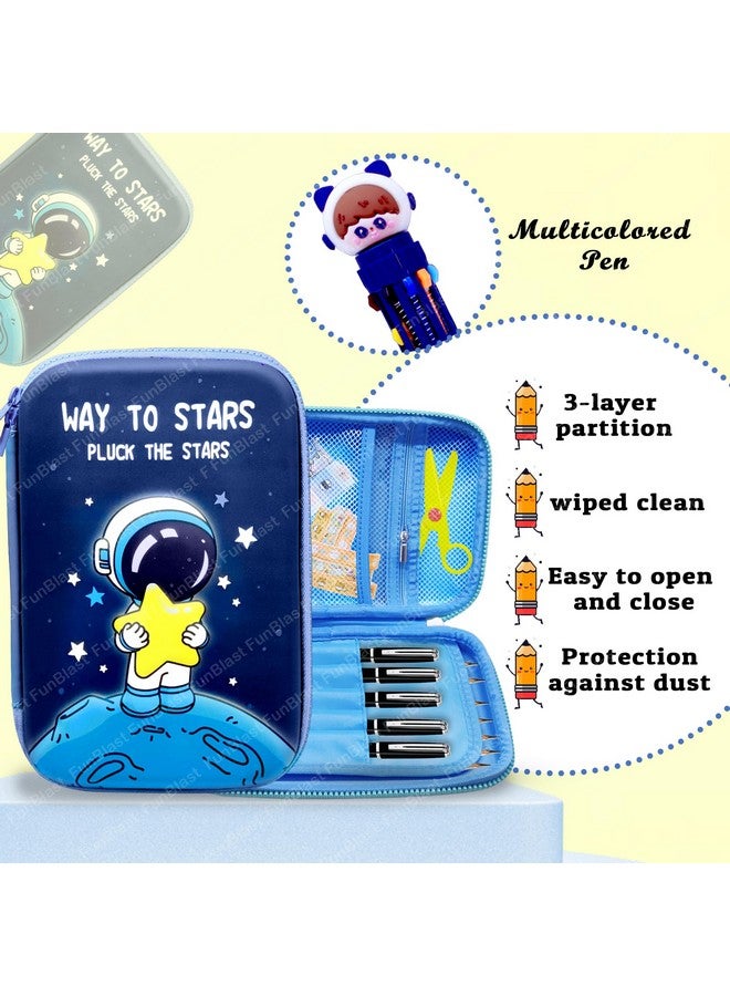 فنبلاست حافظة أقلام فن بلاست سبيس من أسيتات فينيل الإيثيلين (إيفا) للأطفال، جراب أقلام مع 10 ألوان في قلم واحد، بتصميم فضائي، صندوق أقلام للأطفال، هدايا إرجاع بتصميم فضائي ورائد فضاء (أزرق) - Image 5