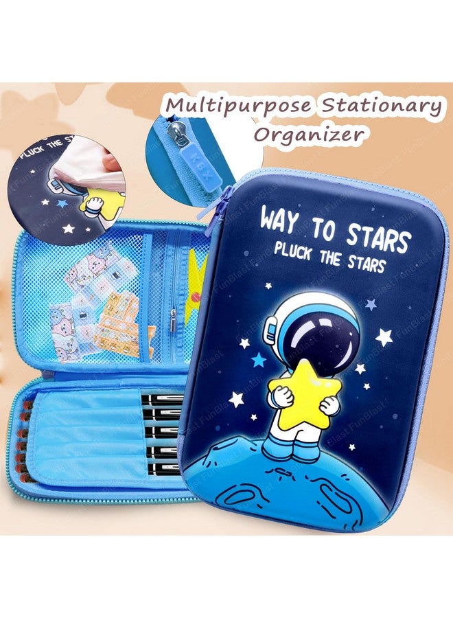 فنبلاست حافظة أقلام فن بلاست سبيس من أسيتات فينيل الإيثيلين (إيفا) للأطفال، جراب أقلام مع 10 ألوان في قلم واحد، بتصميم فضائي، صندوق أقلام للأطفال، هدايا إرجاع بتصميم فضائي ورائد فضاء (أزرق) - Image 4
