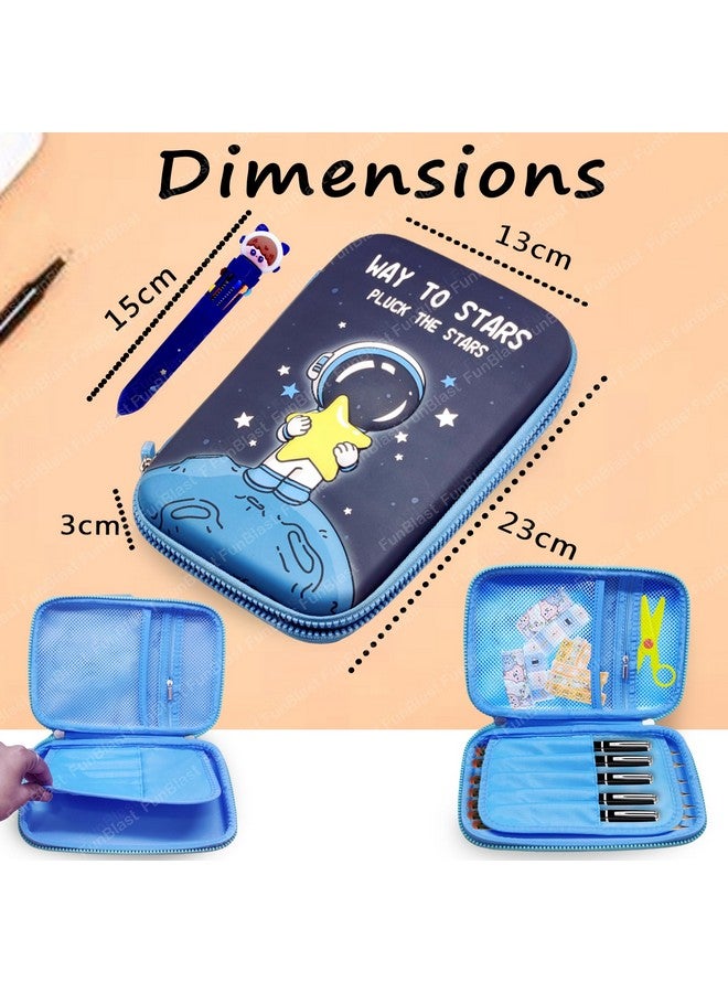 فنبلاست حافظة أقلام فن بلاست سبيس من أسيتات فينيل الإيثيلين (إيفا) للأطفال، جراب أقلام مع 10 ألوان في قلم واحد، بتصميم فضائي، صندوق أقلام للأطفال، هدايا إرجاع بتصميم فضائي ورائد فضاء (أزرق) - Image 2