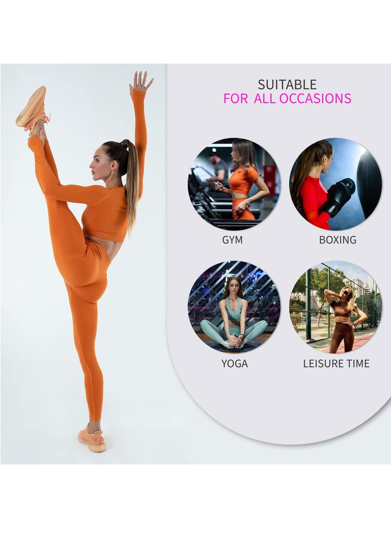 Bernessi Turkiye Nylon Long Sleeve Crop Top with Round Neck Women's Cropped T Shirt for Workout Yoga Running Exercise Textured Orange Amber  - Image 4