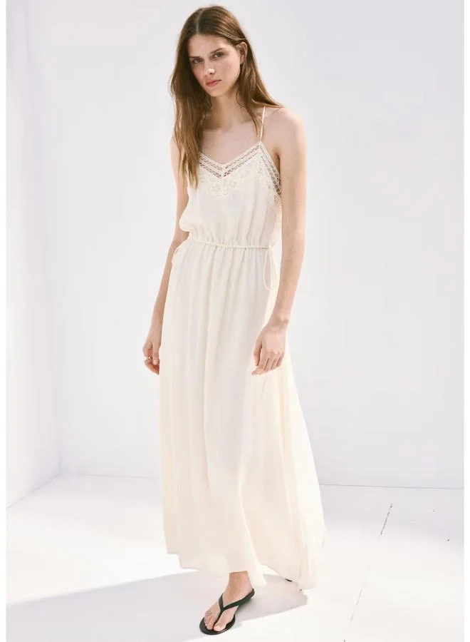 Mango Crinkled Dress With Openwork Embroidery