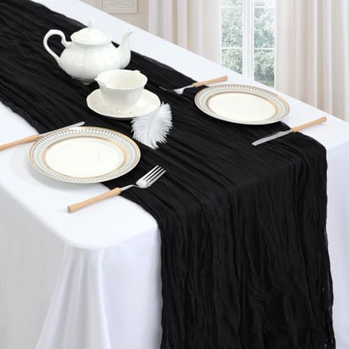 pepmily 6 Pack Black Cheesecloth Table Runner 10ft Boho Gauze Fabric Cheese Cloth Table Runner 35 x 120 Inch Rustic Sheer Runner for Holiday Baby Shower Home Décor Party Wedding Decoration - Image 3