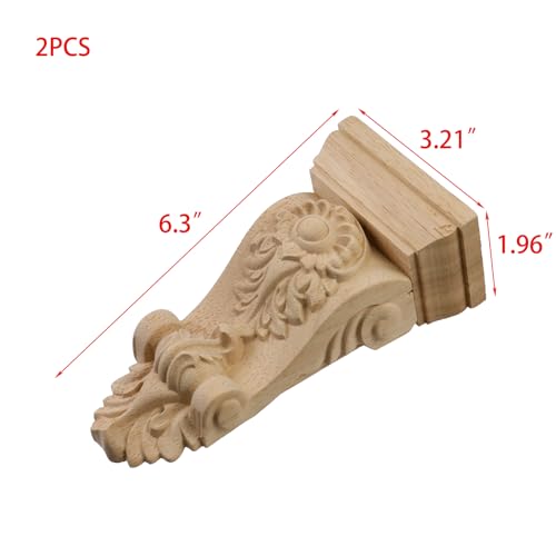 Woogim 2PCS Wooden Corbels Carved Wooden Vintage Shelf Decor Corbels Wall Corbel Supports 196 T 321 W 63 H - Image 3