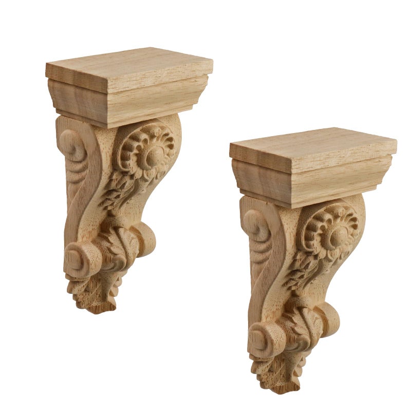 Woogim 2PCS Wooden Corbels Carved Wooden Vintage Shelf Decor Corbels Wall Corbel Supports 196 T 321 W 63 H - Image 2