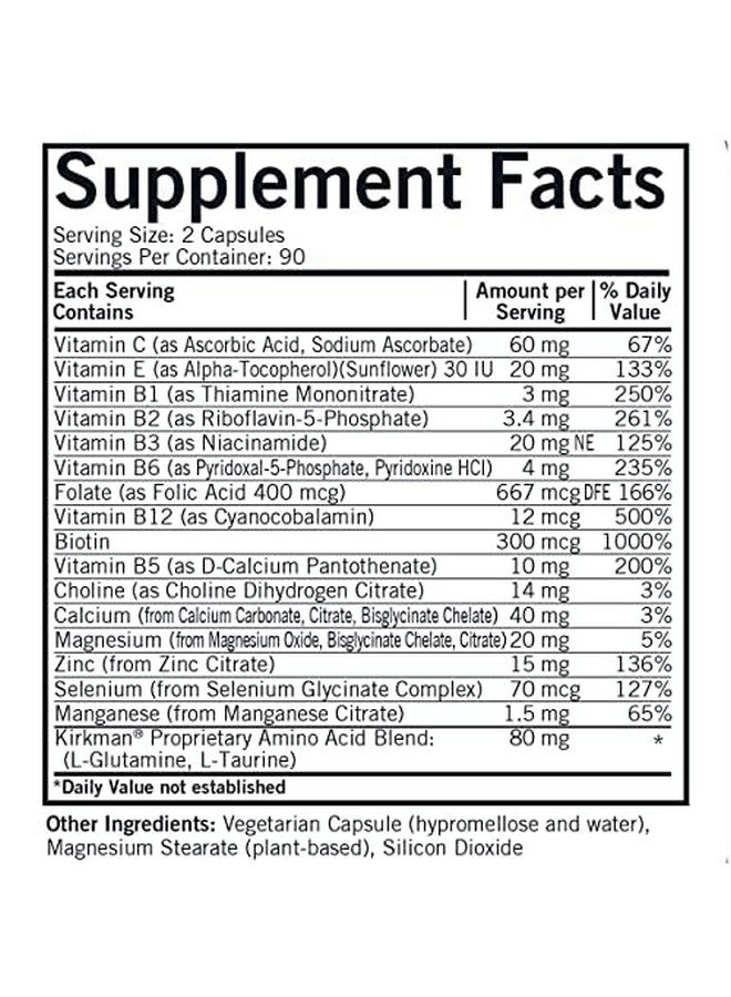 Kirkman - Everyday Multivitamin Without Vitamins A & D - 180 Capsules - Comprehensive Multivitamin - Mineral Support - Hypoallergenic - Image 1