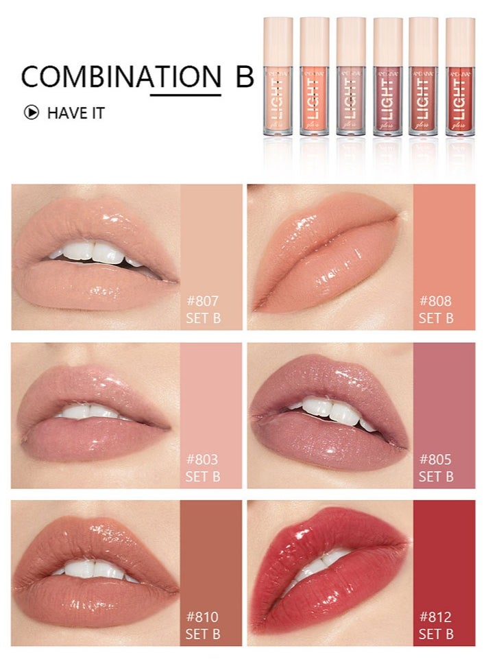 Handaiyan - Lip Gloss Set 6 Pcs Hydrating Moisturizing Long Lasting High Glossy Light Stain Super Shiny Balm Oil Tinted Treatment Glow Glass Shine Makeup Colored Bright Lifter For Women Girls - Image 1