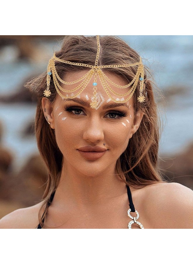 Jovono سلسلة رأس بوهيمية مزينة بالزهور الذهبية مع شرابة - إكسسوارات شعر لمهرجانات للنساء والفتيات - Image 3