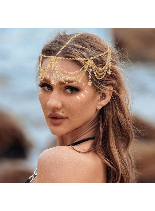 Jovono سلسلة رأس بوهيمية مزينة بالزهور الذهبية مع شرابة - إكسسوارات شعر لمهرجانات للنساء والفتيات - Image 1