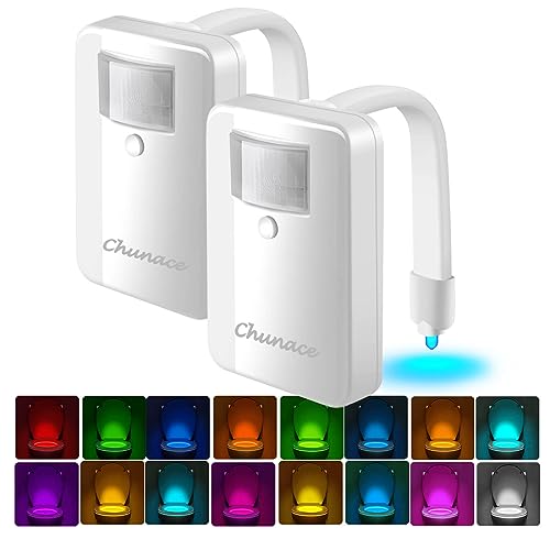 Chunace 2 Pack Toilet Night Lights with Motion Activated Sensor,16-Color Changing LED Inside Toilet Bowl Nightlight, Cool Stuff for Bathroom Accessories Decor, Unique Gadgets for Men and Kids Brithday Gifts - Image 1
