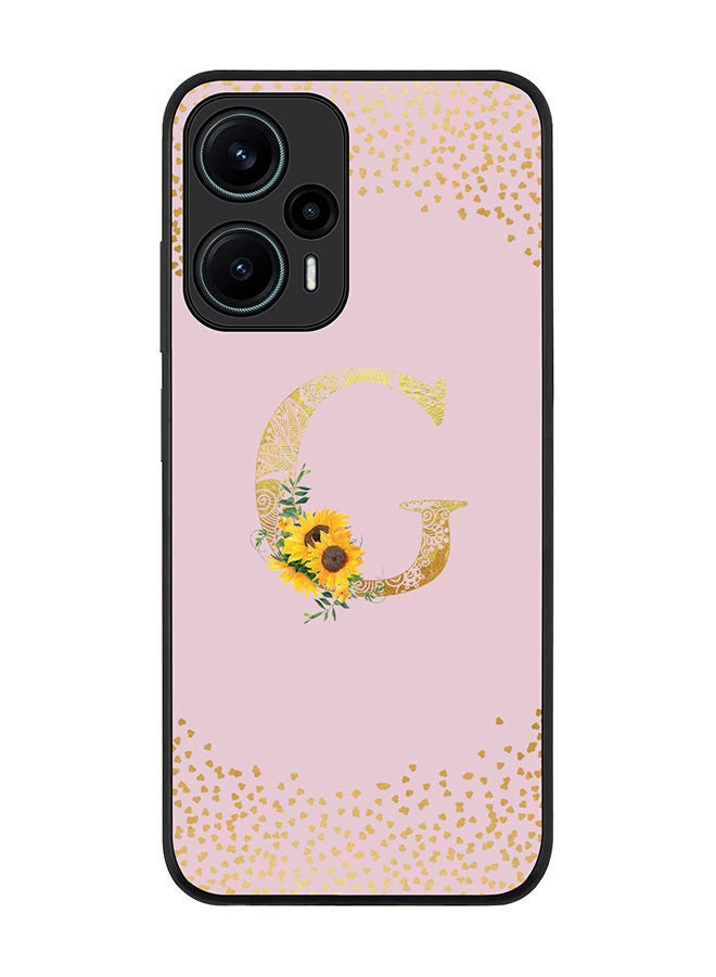 Stylizedd Rugged Black edge case for Xiaomi Poco F5 5G / Xiaomi Redmi Note 12 Turbo 5G Slim fit Flexible Rubber Edges Anti Drop TPU Cover - Monogram Letter Floral Pattern - G (Pink) - Image 1