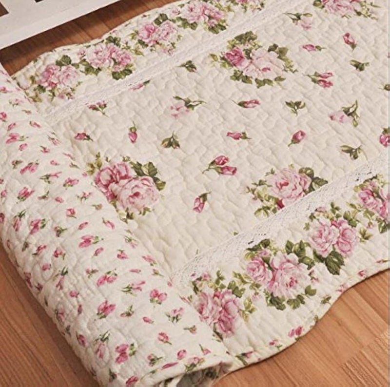 USTIDE Rustic Rose Flowers Area Carpet Home Decor Cotton Pink Roses Pattern Bedroom Floor Rugs Unique Quilted Washable Bathroom Rug 2x4 Pink