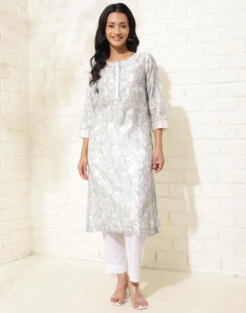 Fabindia Natural Cotton Silk Hand Block Printed Long Kurta