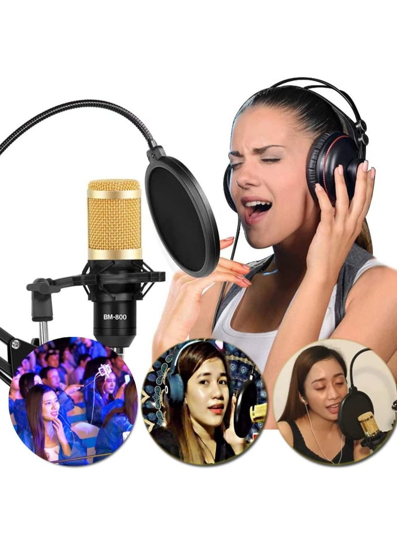 null - Condenser Microphone Bundle BM-800 Mic Kit with Live Sound Card, Adjustable Mic Suspension Scissor Arm, Metal Shock Mount and Double-Layer Pop Filter for Studio Recording & Broadcasting Gold - Image 1