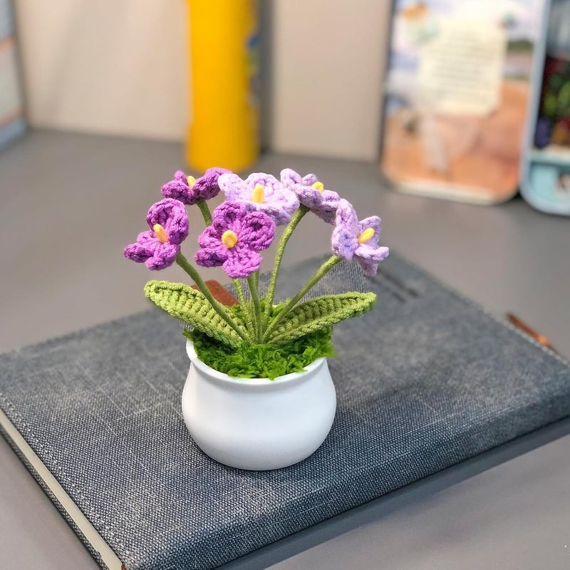 Joekaran Crochet Flowers Cute Little Potted Flower, Gift for Birthday, Teacher’s Day, Graduation, Anniversary, Christmas, Decor for Car Dashboard,Home Office Decoration (Purple Gradient Myosotis) - Image 5