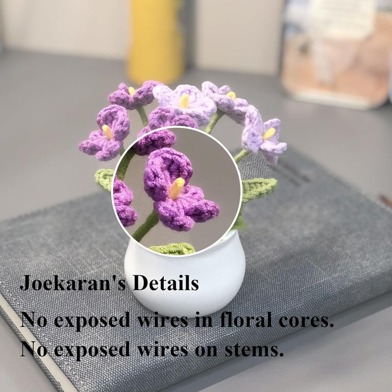 Joekaran Crochet Flowers Cute Little Potted Flower, Gift for Birthday, Teacher’s Day, Graduation, Anniversary, Christmas, Decor for Car Dashboard,Home Office Decoration (Purple Gradient Myosotis) - Image 3