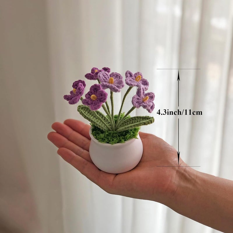 Joekaran Crochet Flowers Cute Little Potted Flower, Gift for Birthday, Teacher’s Day, Graduation, Anniversary, Christmas, Decor for Car Dashboard,Home Office Decoration (Purple Gradient Myosotis) - Image 4