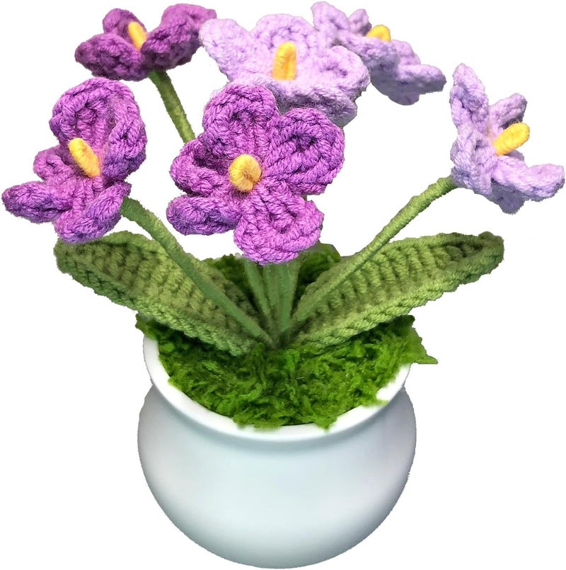 Joekaran Crochet Flowers Cute Little Potted Flower, Gift for Birthday, Teacher’s Day, Graduation, Anniversary, Christmas, Decor for Car Dashboard,Home Office Decoration (Purple Gradient Myosotis) - Image 1