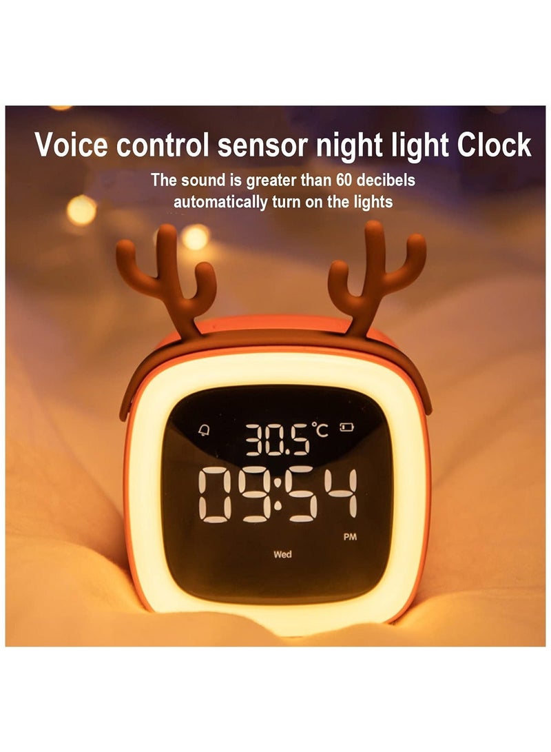 Captaintech Kids Alarm Clock,Sleep & Wake Clock with Snooze,Voice Control Sensor Night Light Clock,Bedside Clock Handheld Size,Gifts for Boys Girls Teens and Students - Image 1