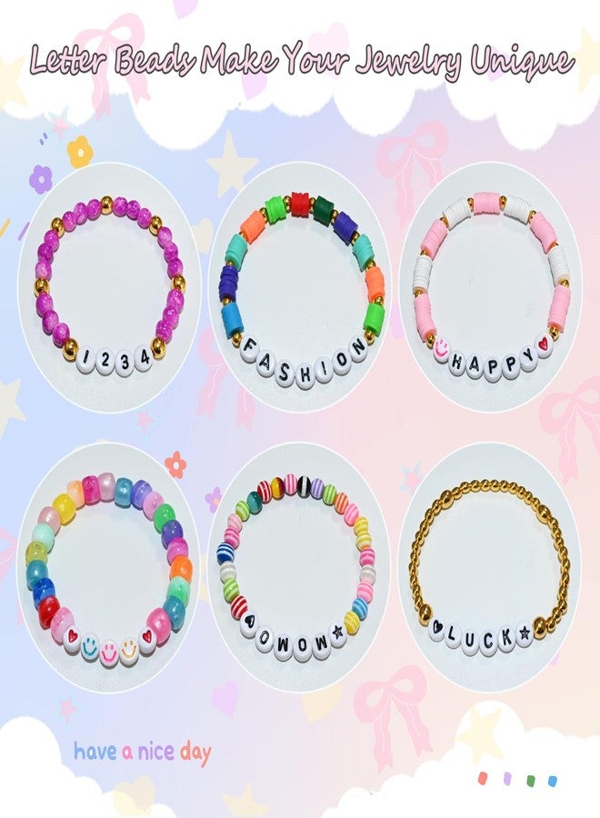 Looconi Amaney 1450pcs Alphabet Beads 4x7mm White Round Flat Acrylic Letter Beads A-Z Red Heart and Black Heart Beads for Jewelry Making Bracelets Necklaces Key Chains - Image 5