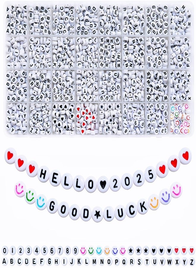 Looconi Amaney 1450pcs Alphabet Beads 4x7mm White Round Flat Acrylic Letter Beads A-Z Red Heart and Black Heart Beads for Jewelry Making Bracelets Necklaces Key Chains - Image 1