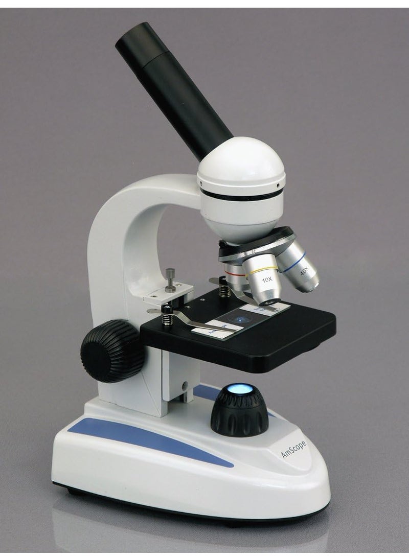 AmScope AmScope M149CWME Digital Compound Monocular Microscope WF10x and WF25x Eyepieces 40x1000x Magnification LED Illumination Brightfield SingleLens Condenser Plain Stage 110V or BatteryPowered HeavyDuty Metal Frame Includes Book 03MP Camera and Software  - Image 3